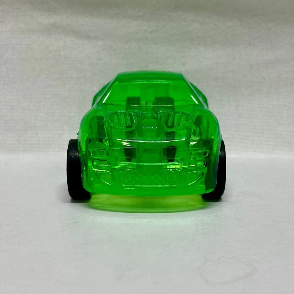 Vintage Pull Back Toy Car Green Clear See Through Body + Rubber Tires EUC